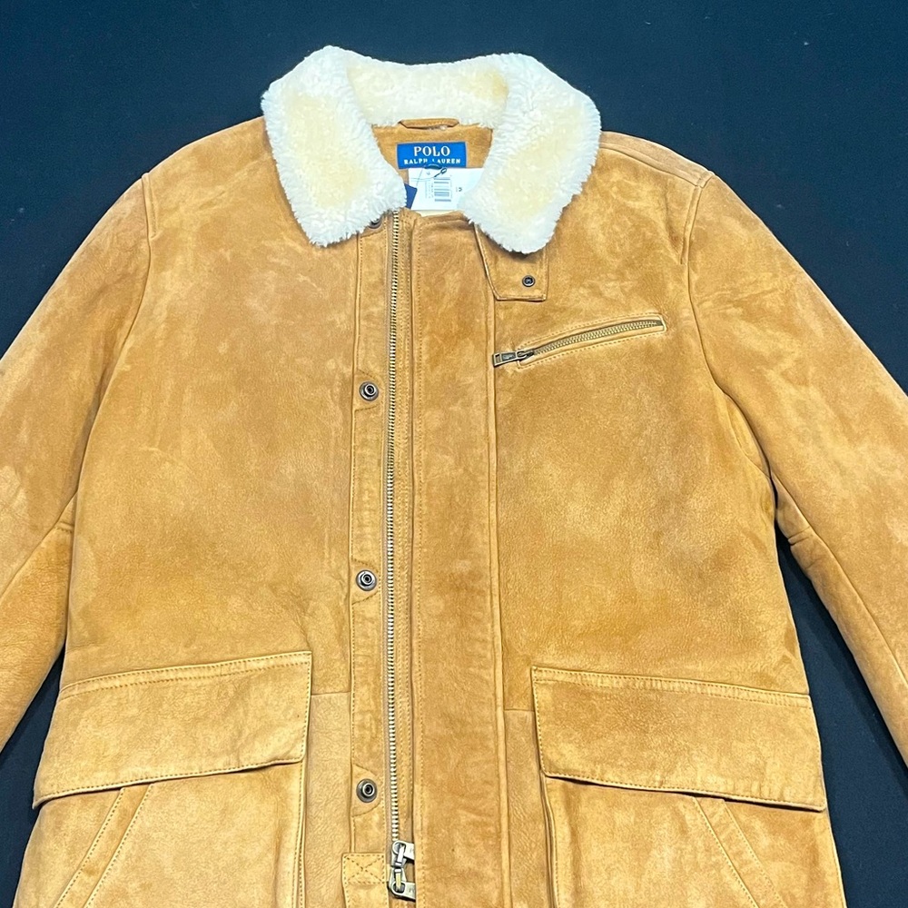 Polo Ralph Lauren Shearling Car Jacket Coat Brown Suede Leather Mens Size Médium